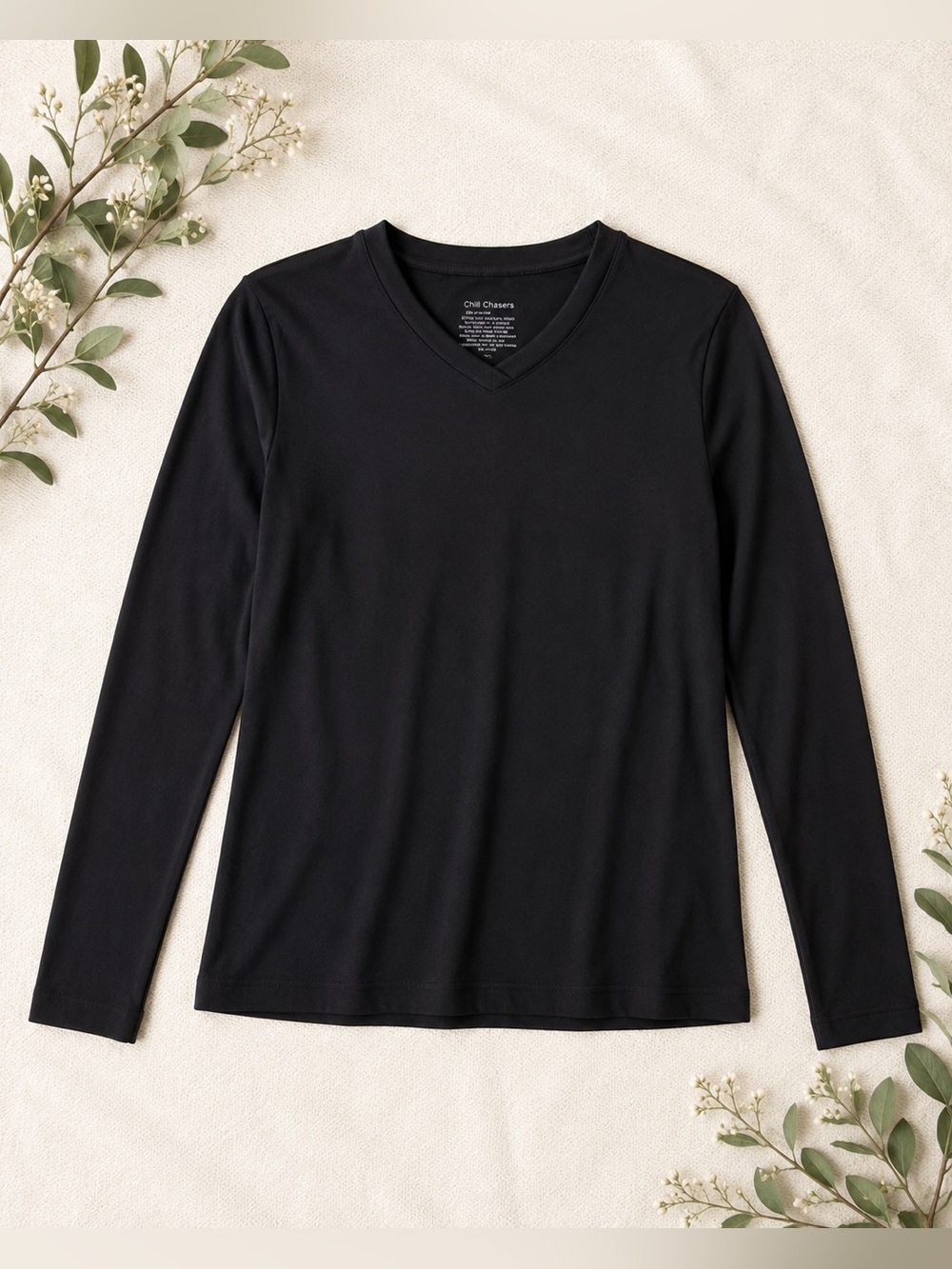 Cuddl Duds Black Long-Sleeve V-Neck Shirt